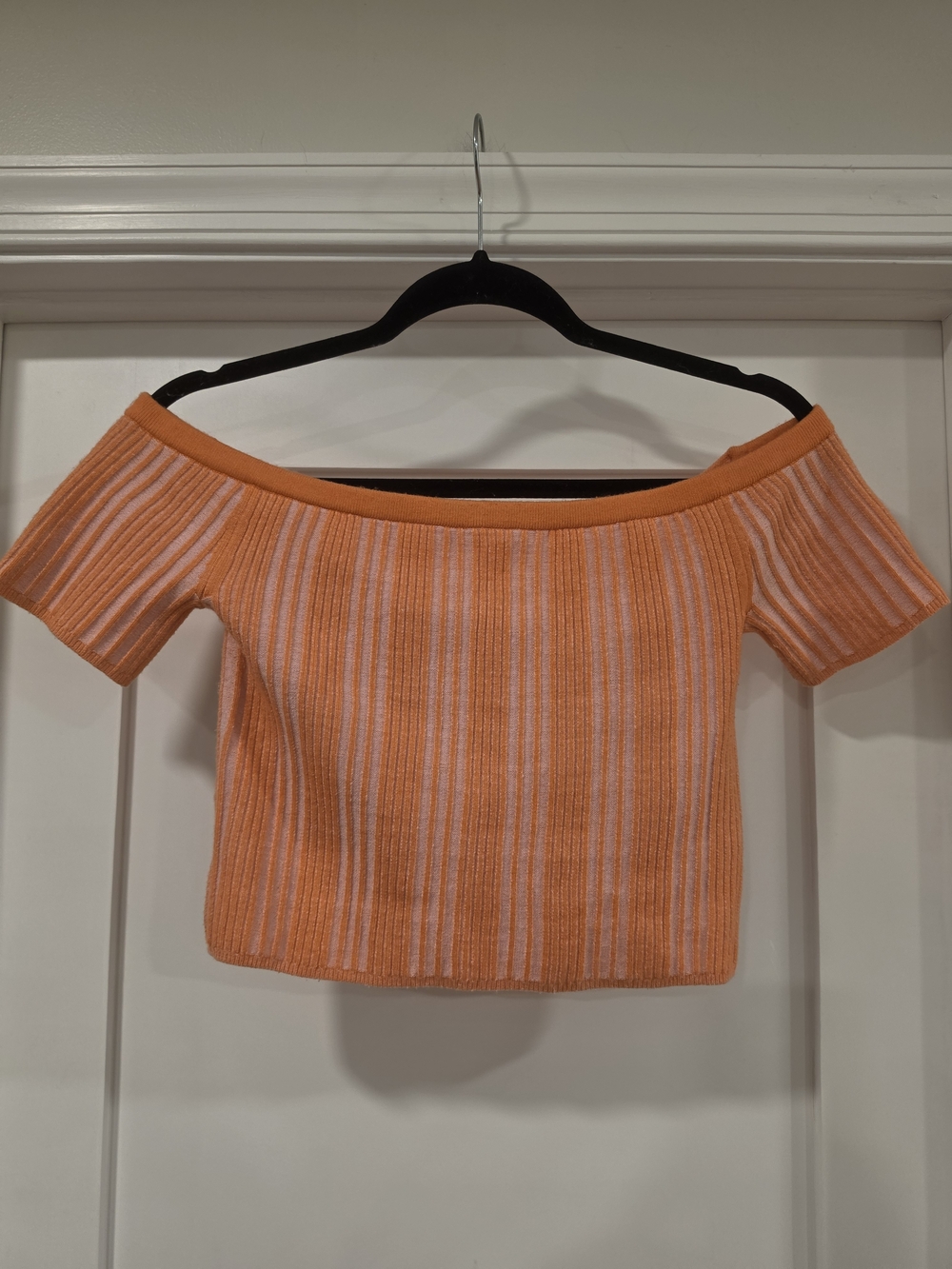 aerie Orange and Pink Stripe Off-Shoulder Knit Top